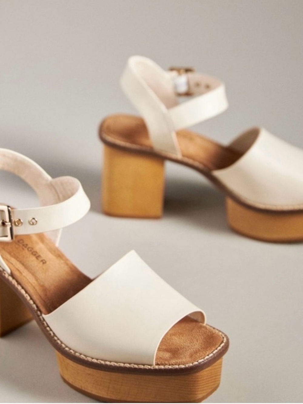 Anthropologie Cream Leather Platform Block Heel Sandals - Picture 2 of 3